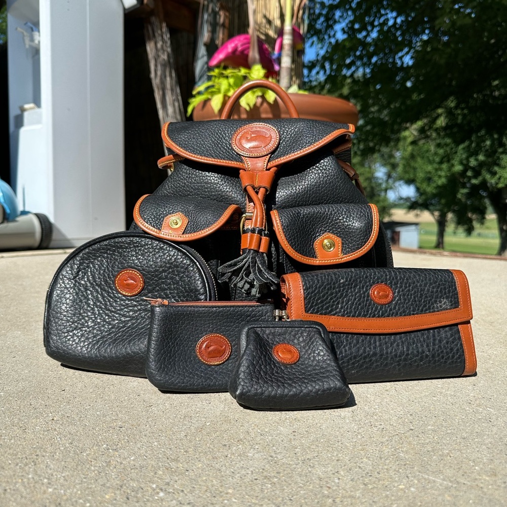 Vintage Dooney & Bourke Canyon All Weather Leather Black and Brown Backpack Set
